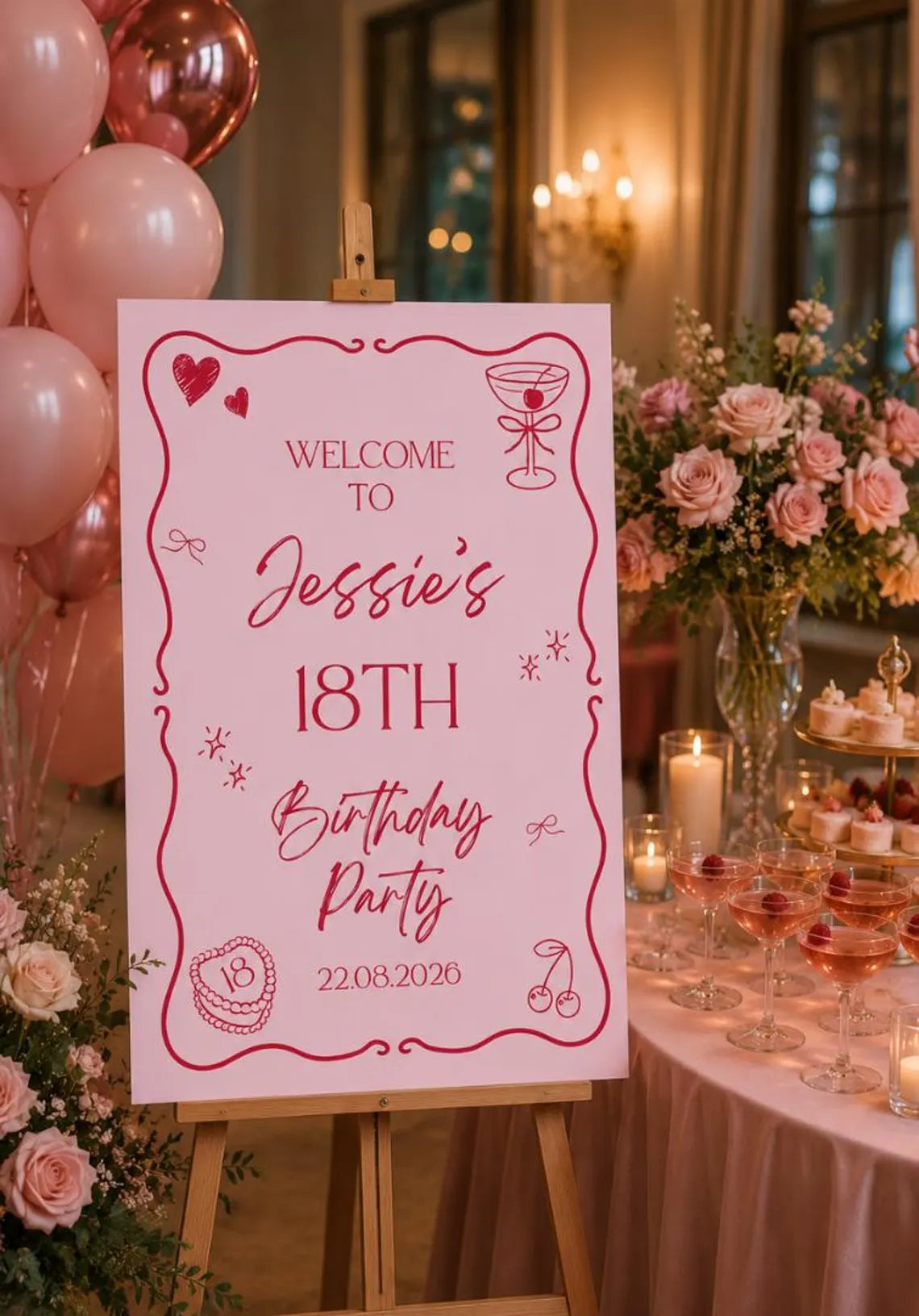 personalised birthday welcome sign | pink birthday party sign | custom name & date board | girls milestone party decor | printed foam board