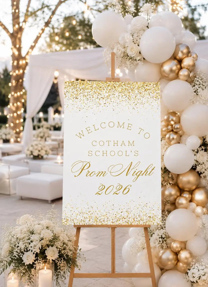 Personalised Gold Glitter Effect Prom Welcome Sign 2026, Editable Prom Night Board, Elegant School Dance Entrance Sign
