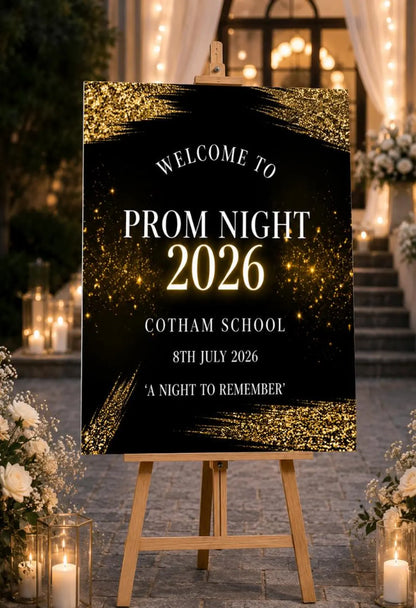 Personalised Black Gold Prom Welcome Sign 2026, Editable Prom Night Board, Elegant School Dance Entrance Sign