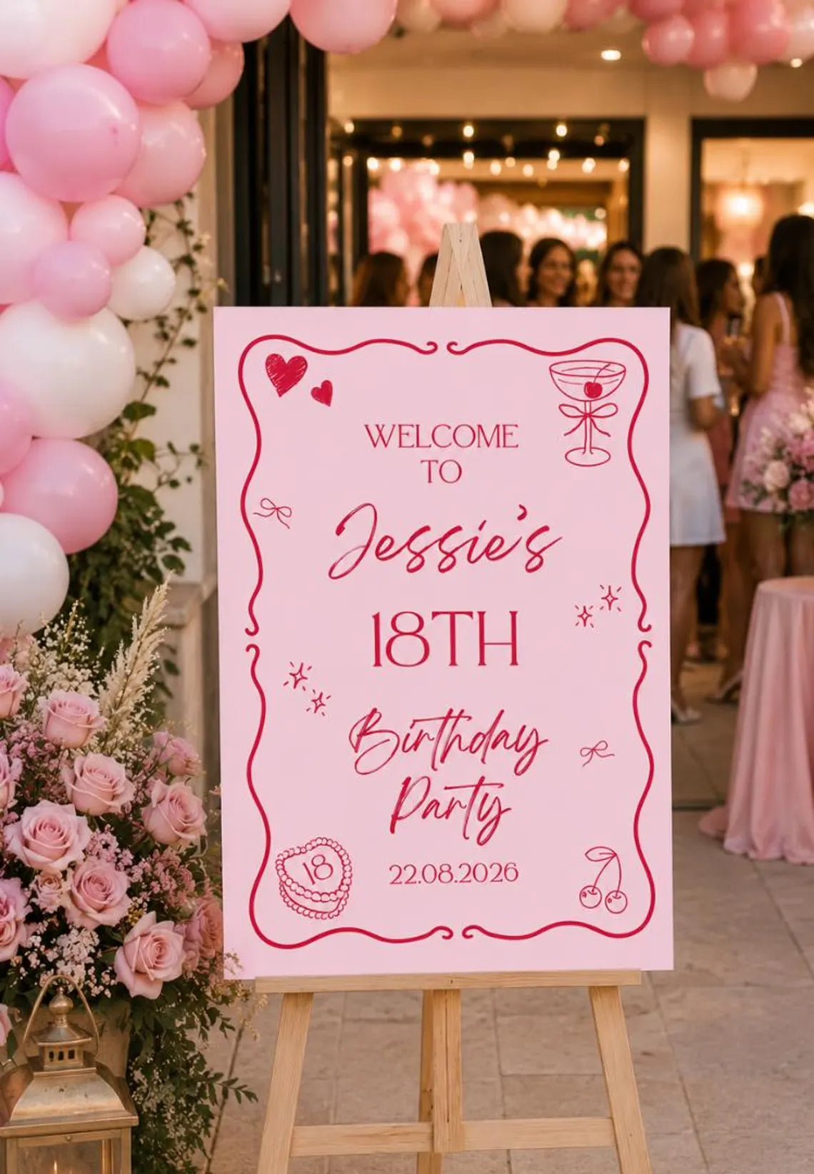 personalised birthday welcome sign | pink birthday party sign | custom name & date board | girls milestone party decor | printed foam board