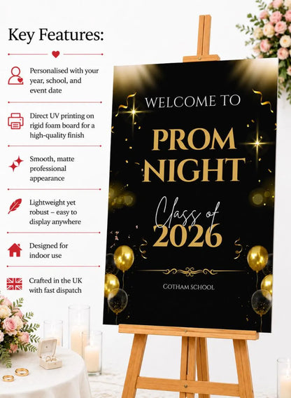Personalised Gold & Ballon Glitter Effect Prom Welcome Sign 2026, Editable Prom Night Board, Elegant School Dance Entrance Sign