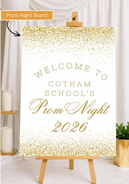 Personalised Gold Glitter Effect Prom Welcome Sign 2026, Editable Prom Night Board, Elegant School Dance Entrance Sign