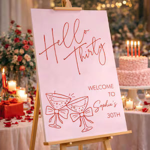 Personalised 30th BIRTHDAY WELCOME SIGN: Custom Pink & Red Foam Board Décor